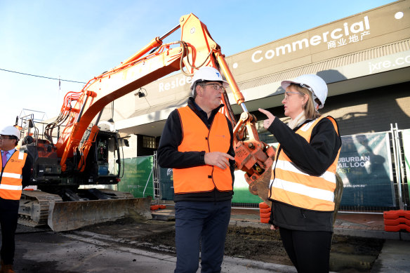 Premier Daniel Andrews and Transport Minister Jacinta Allan at the site of the Suburban Rail Loop station at Clayton last month. 
