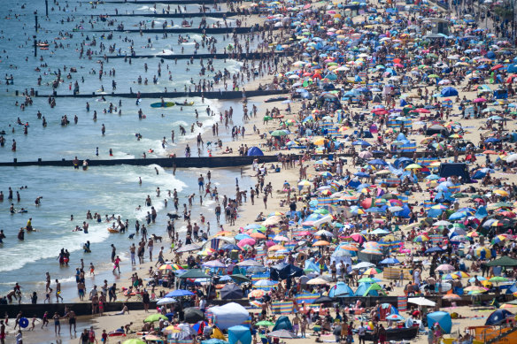 The hugely packed beaches in Bournemouth.
