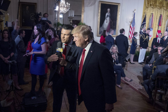 Pete Hegseth interviews then President Donald Trump at the White House in 2017.