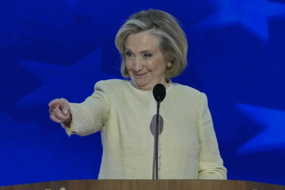 Former secretary of state Hillary Clinton addresses the Democratic National Convention last month.