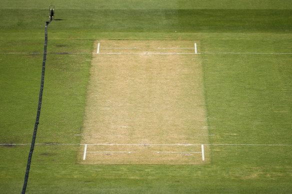 Past use-by date: The MCG pitch that resulted in a 2019 Sheffield Shield match being abandoned.