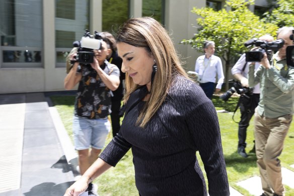 Senator Lidia Thorpe departs after a press conference announcing she was quitting the Greens. 