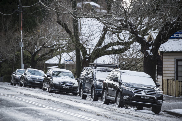 Snow falls in the Blue Mountains at Blackheath in early June.