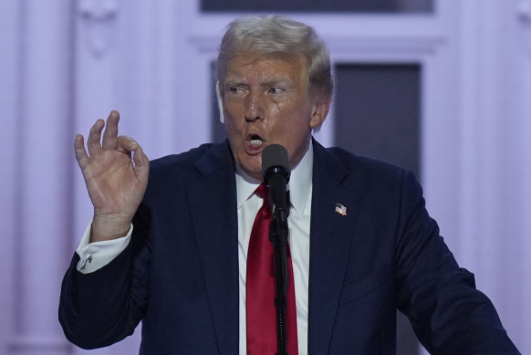 Republican presidential candidate and former president Donald Trump speaks during the Republican National Convention.