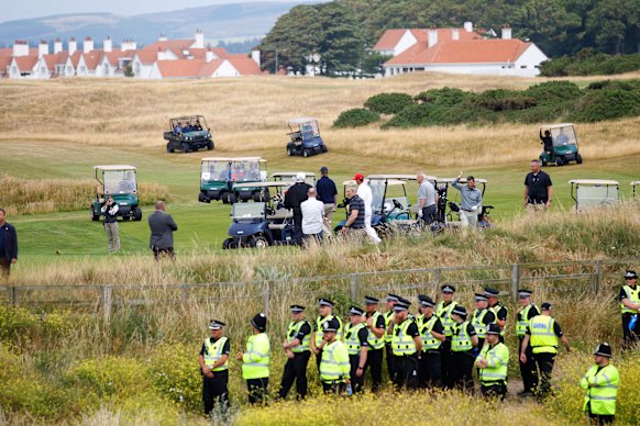 Police provided tight security for Donald Trump’s visit to his Turnberry golf club in Scotland in 2018.