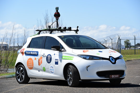 The Renault ZOE electric car used for the joint QUT-Queensland Government autonomous car trial.