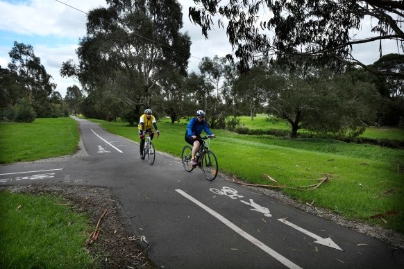Cyclists riding on the Dandenong Creek Trail in 2014.