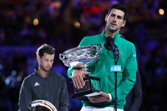 2020 Australian Open men's champion Novak Djokovic. The 2021 tournament remains uncertain.