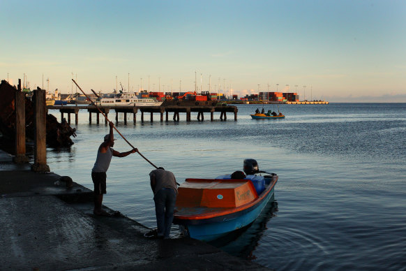 A man arrives at the Honiara markets in the Solomon Islands. The Pacific nation is free of COVID-19.