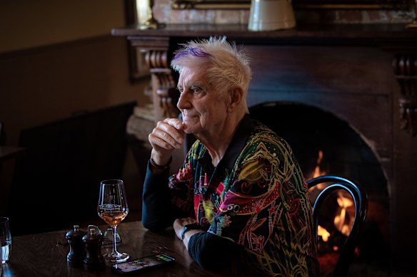 Glenn Mack sitting at his favourite table at the Cosmopolitan Hotel in Trentham a month ago.