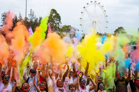 An explosion of colour at the Holi Festival, Docklands.