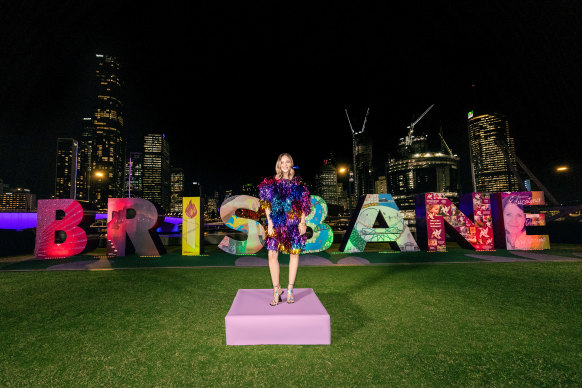 Model Loli Watson in a Rachel Burke dress at South Bank Parklands for the Brisbane Fashion Festival.