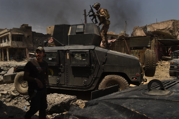 Iraq special forces soldiers during the offensive to retake West Mosul in Iraq from Islamic State in July 2017.
