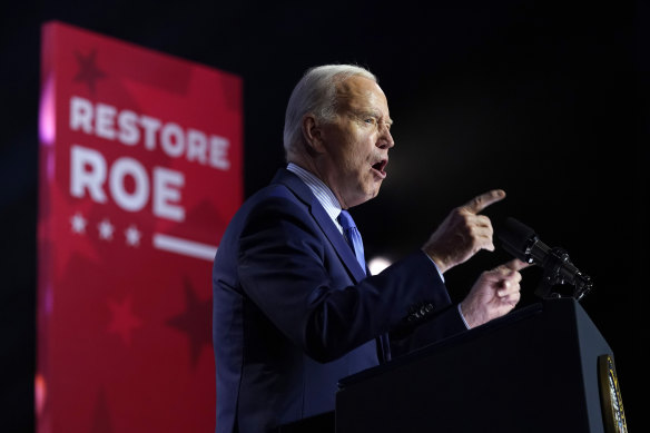 President Joe Biden speaks during an event on the campus of George Mason University in Manassas, Va., Tuesday, Jan. 23, 2024, to campaign for abortion rights, a top issue for Democrats in the upcoming presidential election. 