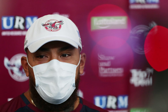 Manly officials held talks with Addin Fonua-Blake on Monday over his refusal to take the flu shot after he doubled-down on his decision ahead of the Queensland match. 