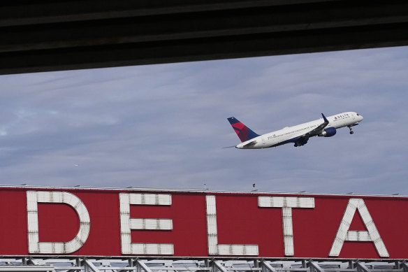 A Delta Air Lines plane takes off from Hartsfield-Jackson Atlanta International Airport in Atlanta. 