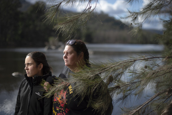 Gundungurra Traditional Owners Kazan Brown (right) and her daughter Taylor Clarke, on land that will be inundated by floodwaters if the Warragamba Dam Wall is raised.