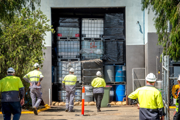 One of the stockpiles of toxic waste found in a warehouse in Epping.
