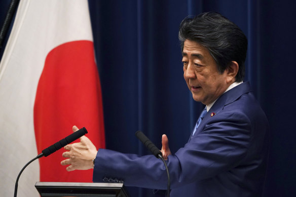 Japanese Prime Minister SHinzo Abe addresses the media.