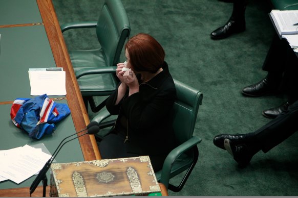 Julia Gillard, pictured in Federal Parliament in 2011, was routinely criticised for crying, while in power.