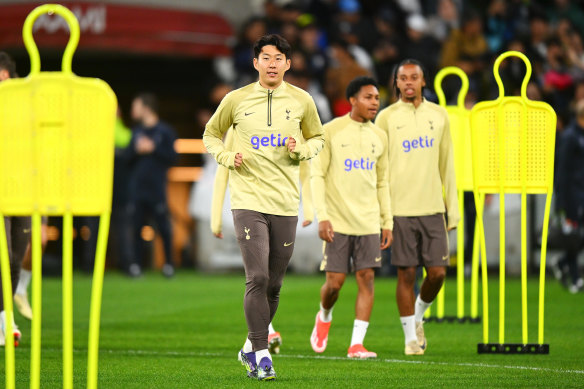 Son Heung-min at the Tottenham open training session in Melbourne.