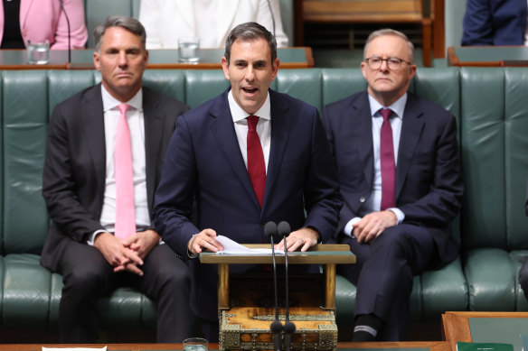 Treasurer Jim Chalmers delivers the budget speech on Tuesday evening.