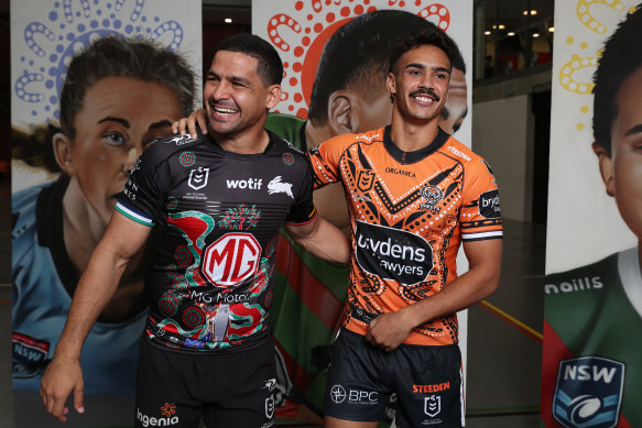 Cody Walker and Daine Laurie at Tuesday’s Indigenous Round launch