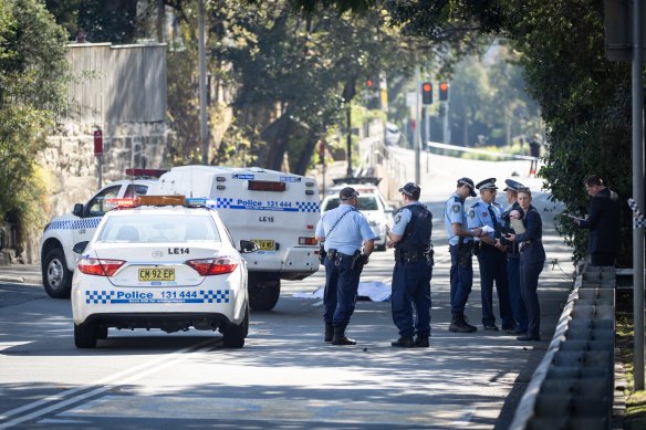 Police on the street in Forest Lodge where Jett McKee died.