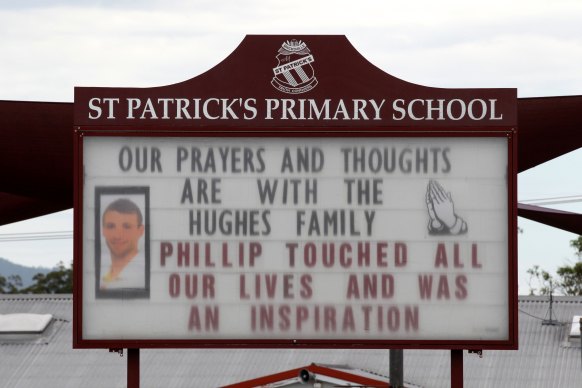 The noticeboard outside Phillip Hughes’ primary school in Macksville.