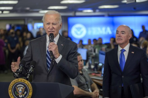 US President Joe Biden speaks at the Federal Emergency Management Agency.
