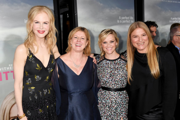 Nicole Kidman, Liane Moriarty, Reese Witherspoon and producer Bruna Papandrea at the after-party of HBO’s Big Little Lies in Hollywood in 2017.