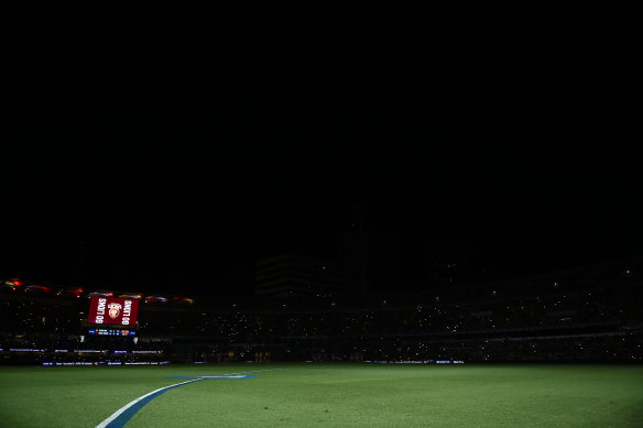 The outage interrupted during the Lions-Demons clash.