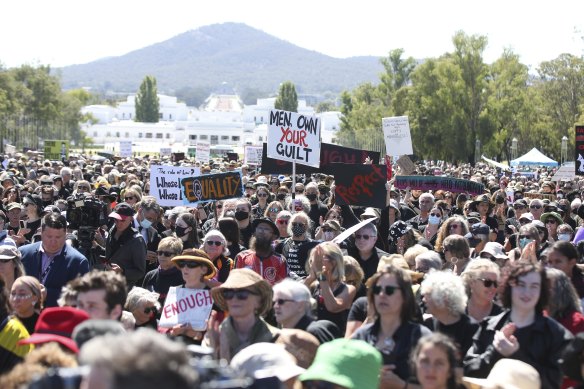 Thousands gathered at Parliament House for the Women’s March 4 Justice