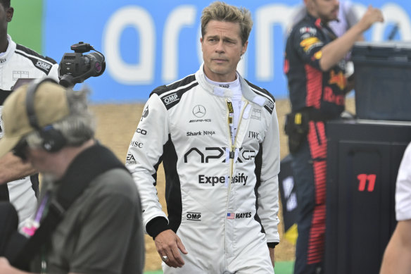 Brad Pitt in production on the movie ‘F1’, arriving in cinemas in June.