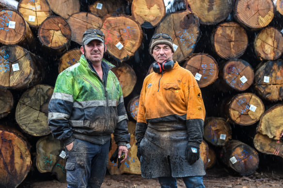 Mark Hack and Mick Swain, workers at the Longwarry Sawmill.