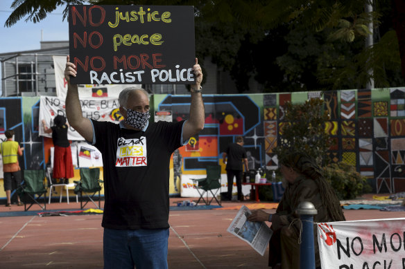 Former police officer Stephen Bell at a Lismore Black Lives Matter protest in July.
