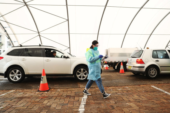 The Bondi COVID-19 drive-through was busy processing tests on Thursday.