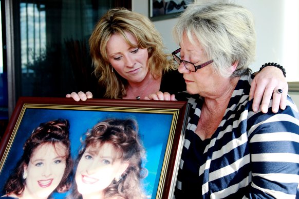 Janine Vaughan’s sister Kylie, left, and mother Jenny, right, pictured in 2012.