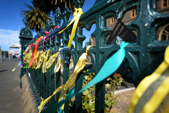The ‘Loud Fence’ in Ballarat, where abuse survivors tied ribbons to the church fence.