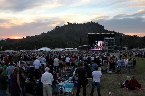 The concert venue with Hanging Rock in the background. Rod Stewart performed at the popular concert space in 2012. 