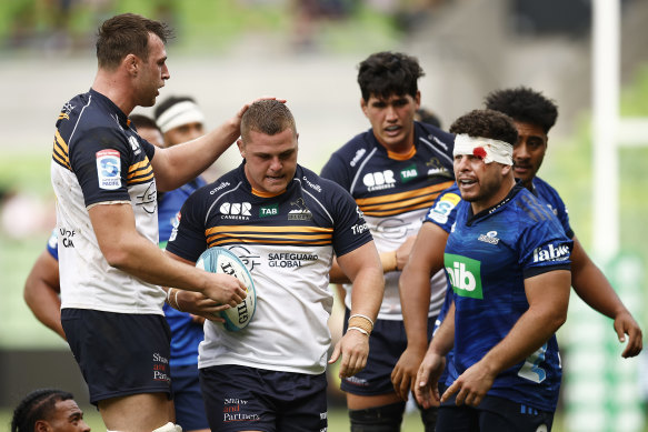 Blake Schoupp during the Brumbies’ game against the Blues.