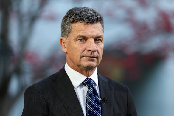 Opposition Leader Angus Taylor arrives for a television interview following the budget.
