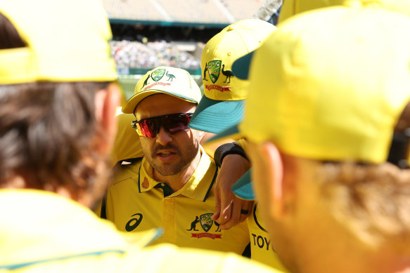 Josh Inglis addresses players.