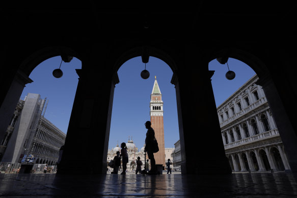 Venice is facing a crisis. Pictured is the historic city’s famous St Mark’s bell tower.