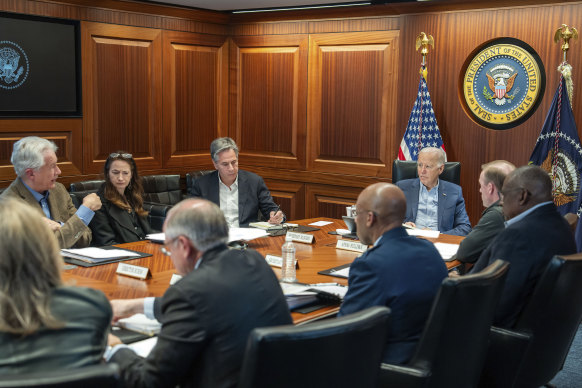 US President Joe Biden and members of his national security team receive an update on the attack.
