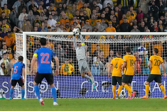 Mat Ryan makes a terrific save.