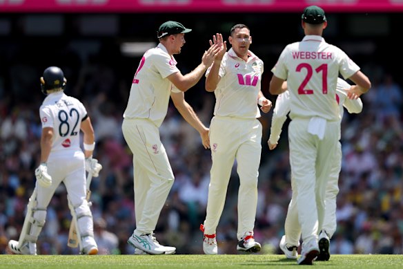 Scott Boland after dismissing Jacob Bethell at the SCG.