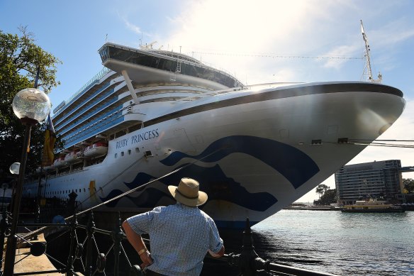 Three Ruby Princess cruise ship crew members were taken to hospital on Sunday night. 