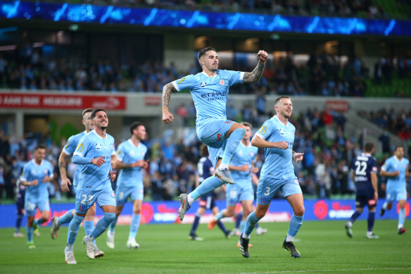 Jamie Maclaren was on top of his game for Melbourne City on Saturday night, scoring five goals in their thrashing of Melbourne Victory.