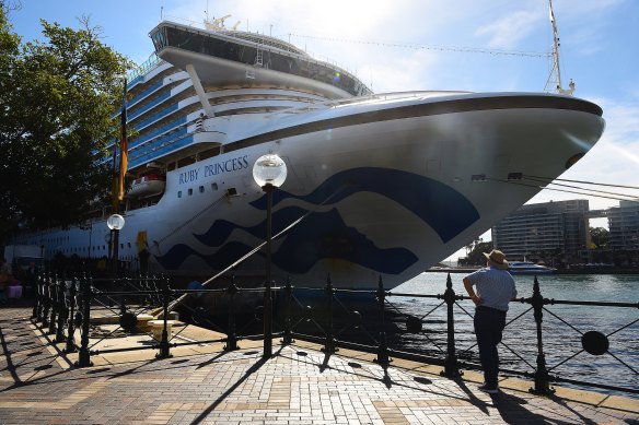 The Ruby Princess pictured on arrival in Circular Quay on March 19, 2020. 